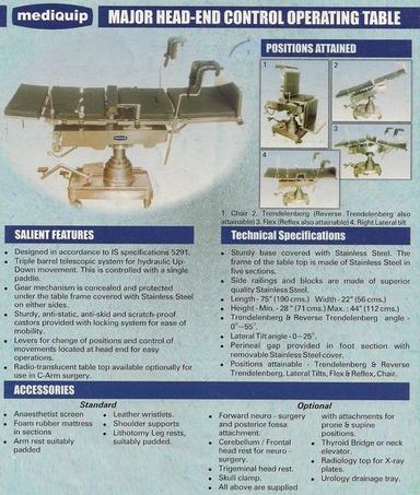 मेजर हेड-एंड कंट्रोल ऑपरेटिंग टेबल