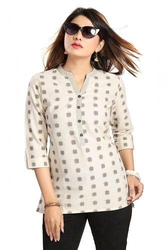Fashonet Crisp Creative Cream Cotton Tunic Top For Everyday Wear Length: 17/18 Inch (In)