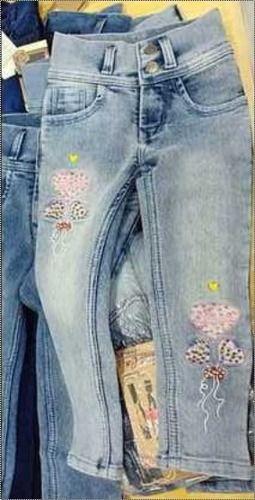 Blue Girls Printed Denim Jeans 