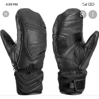 Plain Black Leather Mitten Gloves