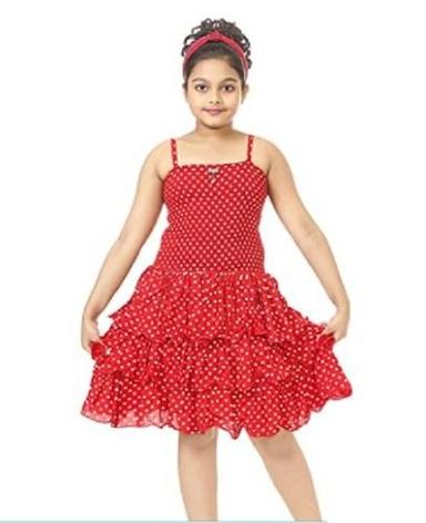 Trendy Style Rayon Fabric Printed Strappy Party Wear Red Color Frock For Kid Girls Age Group: Babies