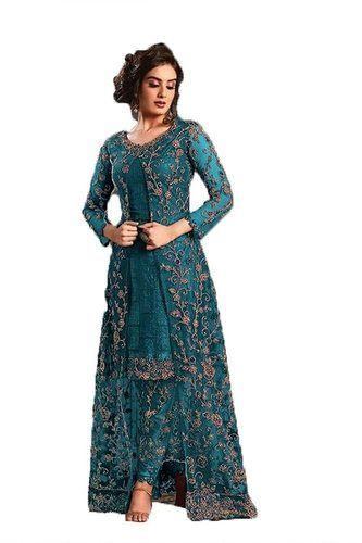 Gray Designer Daily Wear Women'S Net Semi Stitched Anarkali Salwar Suit