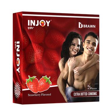 White Injoy Premium Extra Dotted Strawberry Flavored Condoms For Men