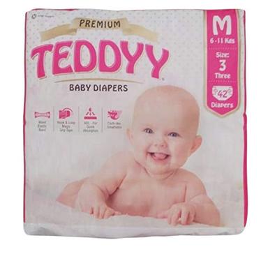 Cellulose Premium Teddyy Leakage-Proof Super-Absorbent White Cotton Diapers Pants, 42 Diapers Per Pack