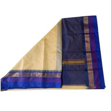 Cotton Silk White And Blue Embroidered Bridal Fancy Ladies Saree With Blouse Piece Set
