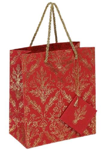100% Biodegradable White And Red Printed Disposable Fancy Paper Bags Size: 14X8Inch