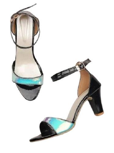 Fancy Comfortable Medium Size Heel Party Wear Black Sandal, For Ladies, Available In All Sizes