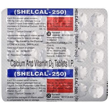 Shelcal-250 Nutritional Supplements Tablet With Efficiency Of Calcium And Vitamin D3, Pack Of 30 Tablets Cool & Dry Place