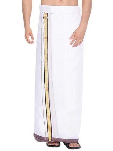 Washable White And Gray Coloured Readymade Cotton Menswear Dhoti For Men