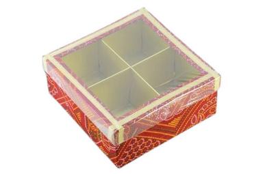 Red 8X8 Inch Printed Cover 4 Compartment Sweet And Gift Packaging Box