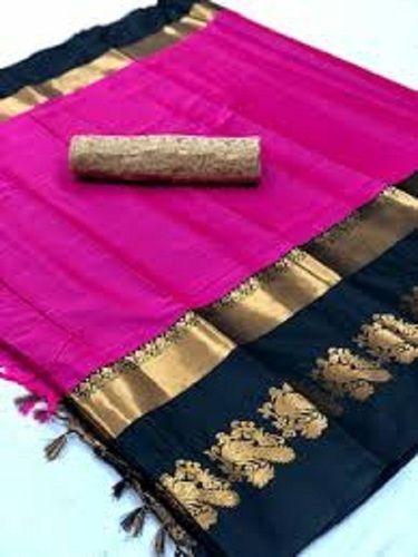 Pink Ladies Gorgeous Ethnic Zari Woven Cotton Silk Saree With Unstitched Blouse