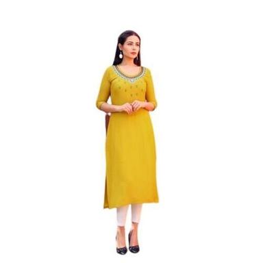 Ladies Jaipuri Cotton 3/4 Sleeve Yellow Kurtis Bust Size: 42 Inch (In)