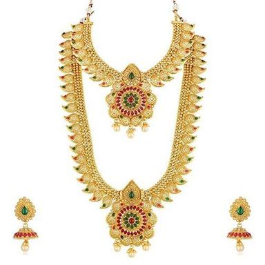 Engagement Traditional Gold Plated With Pearl Stone Studded Choker Necklace Set