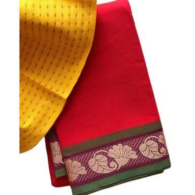Casual Wear Flower Design Red Printed Cotton Saree