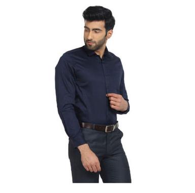 Mens Navy Blue Plain Full Sleeves Casual Wear Cotton Shirt Age Group: 18 Above