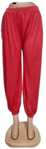 Red Casual Wear Elastic Closure Regular Fit Plain Cotton Harem Pants For Girls
