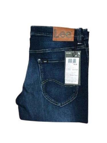 Blue Washed Plain Dyed Straight Fit Denim Stretchable Jeans For Men