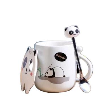 4 Inches Long Durable Polished Porcelain Ceramic Coffee Mug With Lid And Spoon