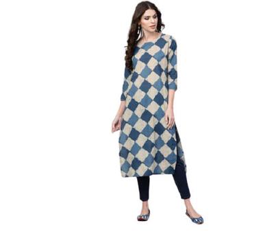 Breathable Casual Wear 3/4 Sleeves Printed Cotton Straight Kurti For Women Bust Size: 34 Inch (In)