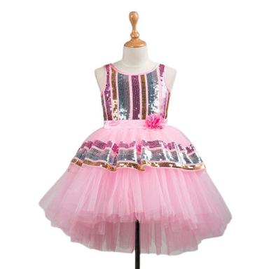 Party Wear Sleeveless Chiffon Fabric Designer Pink Girls Frocks Age Group: Kids