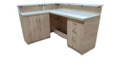 Crafted L Shaped Wooden Office Reception Table