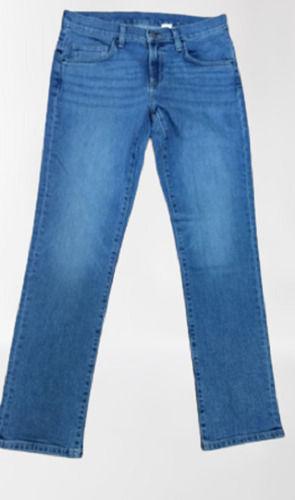 Washable Regular Fit Plain Dyed Denim Blue Jeans For Womens