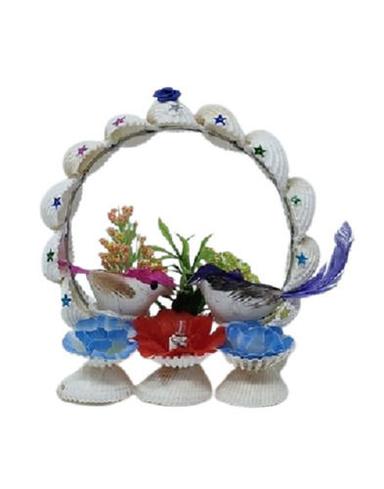 Multi Color Round Shape 7 Inch Size Modern Handmade Stylish Seashell Bird Showpiece