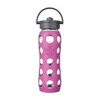 Round Shape Screw Cap And Silicon Sleeve Pink Glass Water Bottle