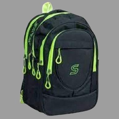 Stainless Steel Polyester Plain Black With Green Recyclable School Bag, Size 15 Inch