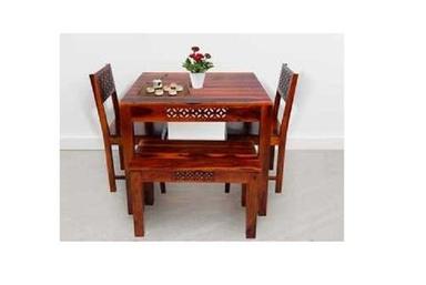Solid Sheesham Wood 4 Seater Dining Table Set with Two Chair and One Bench