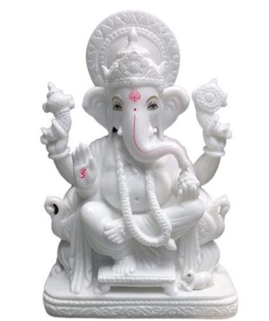 Easy To Clean 18 Inches Polish Finished Handmade Marble Lord Ganesha Statue