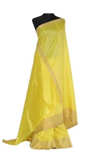 6.3 Metres Traditional Zari Border Plain Georgette Saree With Unstitched Blouse Piece