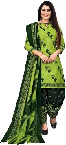 Traditional Printed Full Sleeves Cotton Polyester Patiala Salwar Suit For Ladies