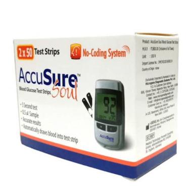 Accusure Soul Blood Glucose Test Strip and Glucometer for Hospital Use.