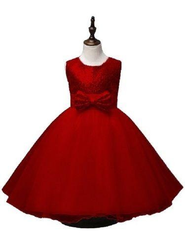Red Baby Party Wear Sleeveless Style Designer Cotton Frock