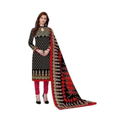 Red & Black Printed Pattern Soft No Fade Full Sleeves Cotton Silk Ladies Salwar Kameez 