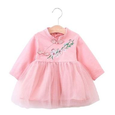 Pink Girls Plain Full Sleeve Modern Baby Frocks