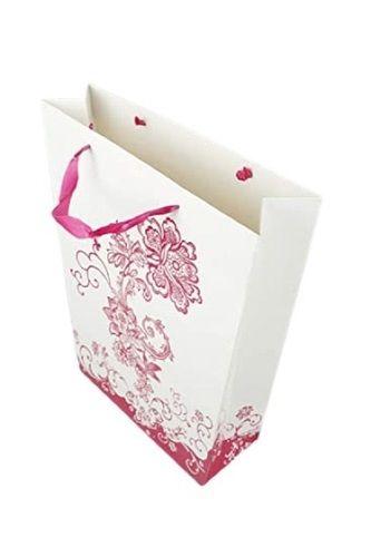 White With Pink Printed 5 Kg Capacity 6 X 8.5 X 2.5 Inch Fancy Paper Bag, (Pack Of 10 Piece)