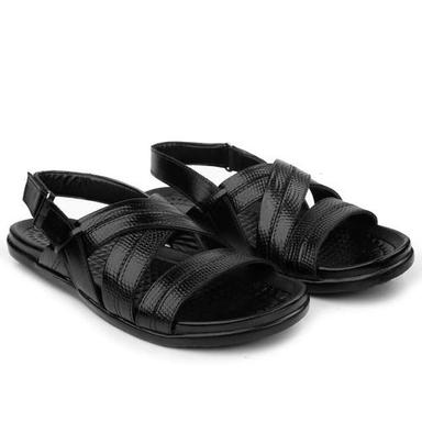 Black Comfortable Casual Wear Low Heal Pu Leather Sandal For Mens