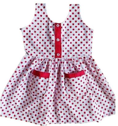 Breathable Skin Friendly Regular Fit Sleeveless Dotted Printed Baby Girls Frocks
