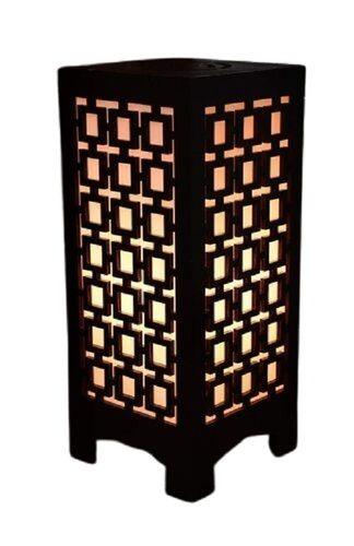 Brown And Off White Gojeeva Wooden Table Lamp With Laser Cutting Design