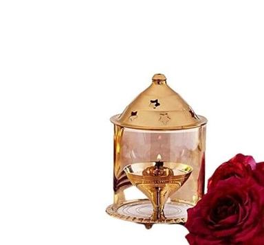 Comes In Various Color Decorative Brass Akhand Diya With Glass Oil Lamp