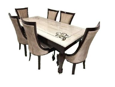 Indian Style Floor Mounted Termite Resistant Wooden Carved 6 Seater Dining Table Set