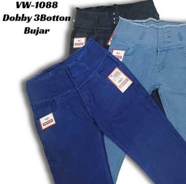 Multi Colors Ladies Dobby Knitted Fabric 3 Button Front Jeans