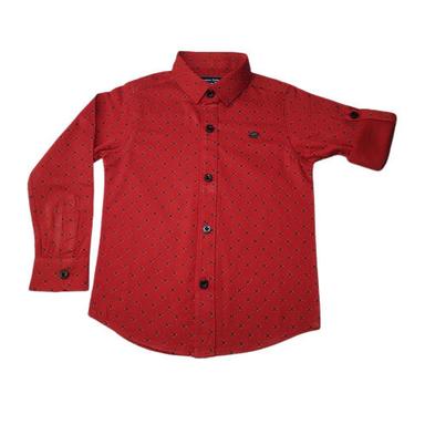 Kids Red Casual Printed Full Sleeves Shirt