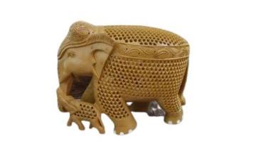 Folk Art Wooden Trunk Down Jali Elephant