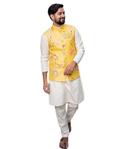 Casual Wear Breathable Sleeveless Regular Fit Printed Readymade Mens Nehru Jacket
