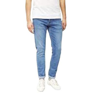 Casual Wear Regular Fit Ankle Length Breathable Plain Stretchable Blue Denim Straight Jeans for Men