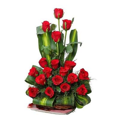 Bunch of 18 Red Roses Decorative Basket