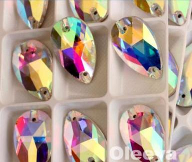 Crystal Ab Droplet Shape Sew On Rhinestones For Clothing Accessories